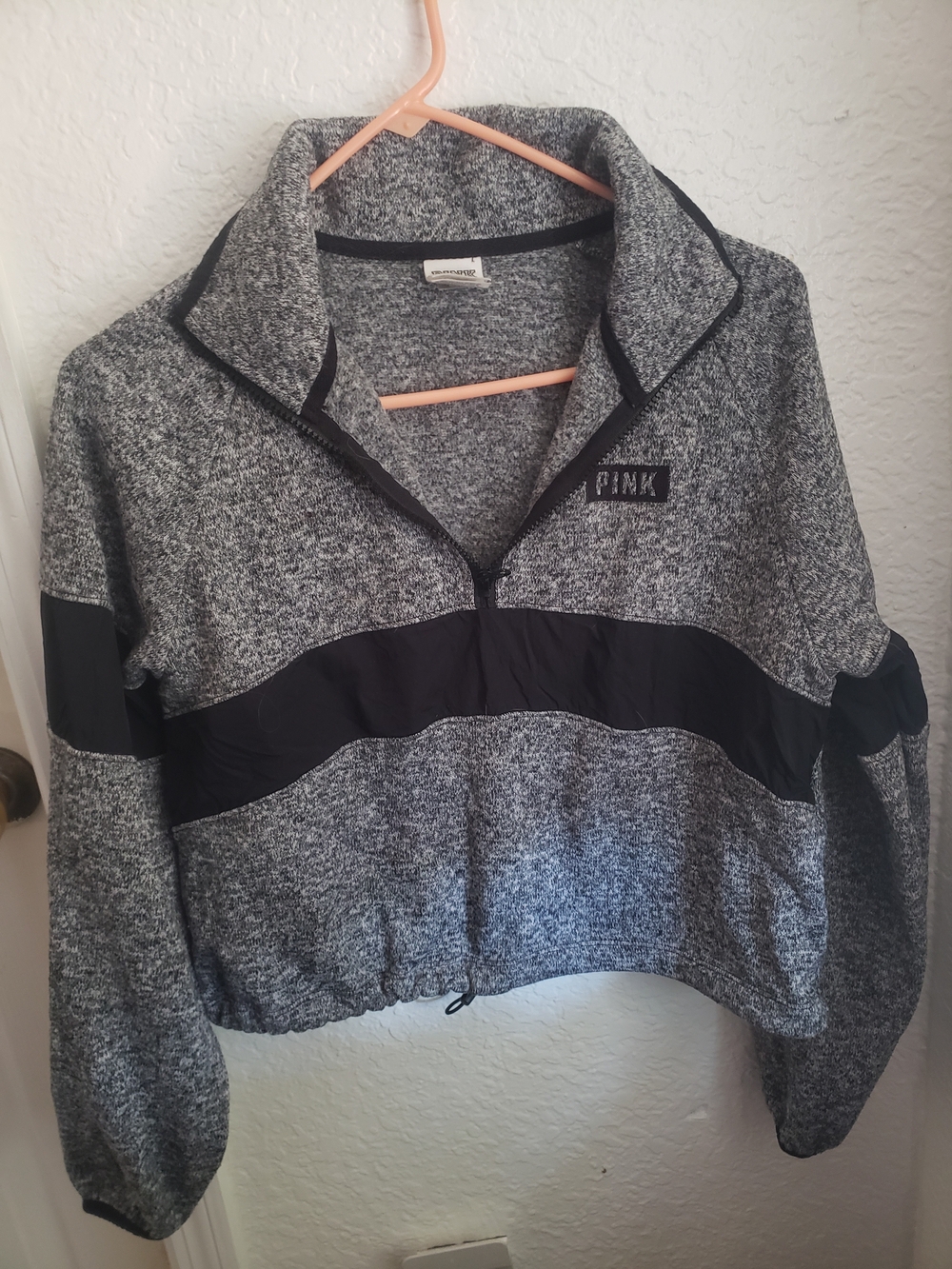 PINK Victoria's Secret Gray & Black Quarter-Zip Pullover Sweatshirt